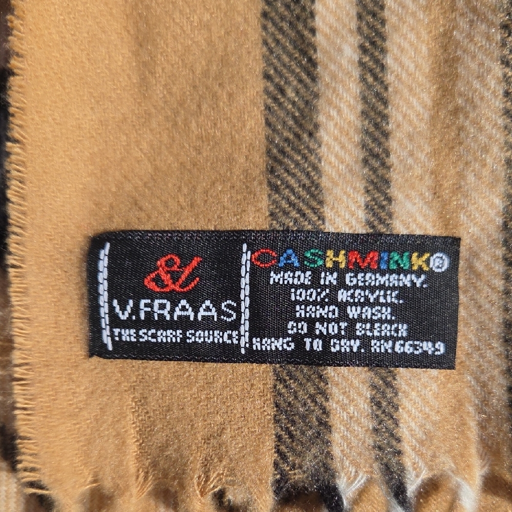 V. FRAAS Tan and Black Plaid Scarf - Picture 2 of 5